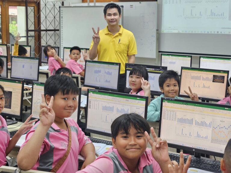 กรอกข้อมูลลงในซอฟต์แวร์ตารางและเลือกชนิดแผนภูมิ ป.4